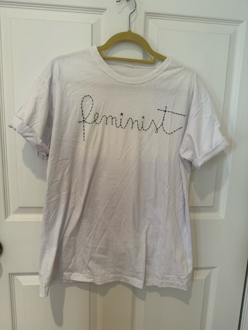 Embroidered White Feminist Tee - Women's XL